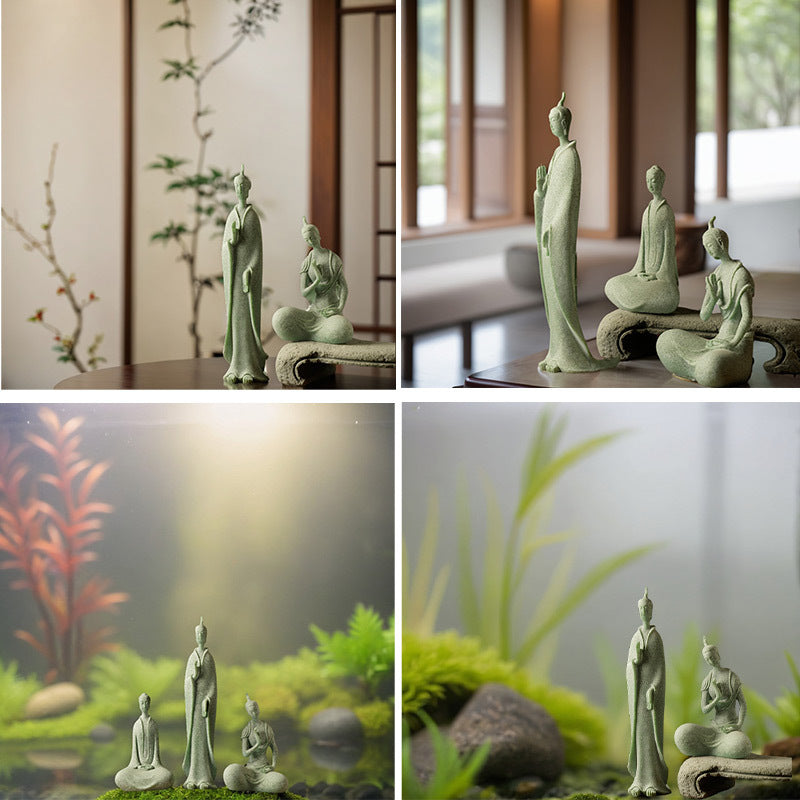 zensoullab Large Desktop Chinese Style Buddha Figurine Micro Landscape Fish Tank Landscaping Rockery Gardening Desktop Ornament Tea Pet Incense Decoration