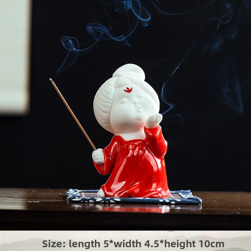 zensoullab Chinese Style Ceramic Lady Incense Holder Incense Stand Incense Burner Incense Stick Sandalwood Home Aromatherapy Burner Creative Home Decor Ornament
