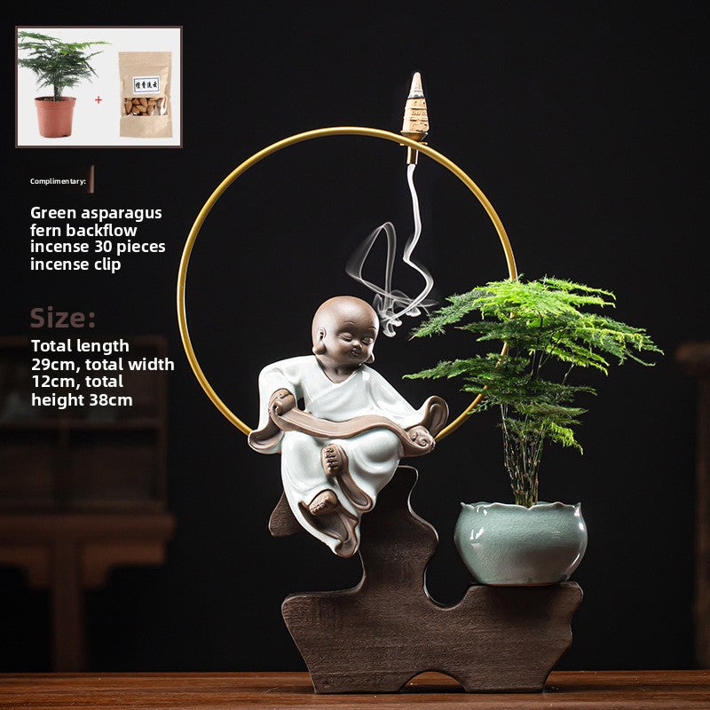 zensoullab Zen Style Backflow Incense Burner Ornament Sha Mi Monk Chinese Style Home Living Room Office Potted Incense Burner Gift