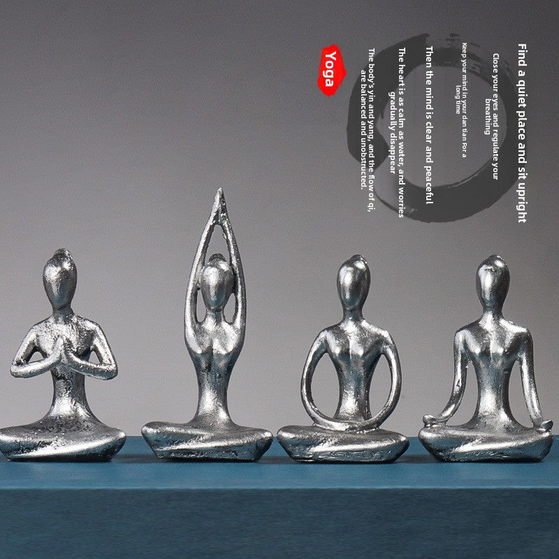 zensoullab Vintage Girl Yoga Studio Character Golden Four-Piece Set Decorative Small Ornaments Home Creative Resin Crafts
