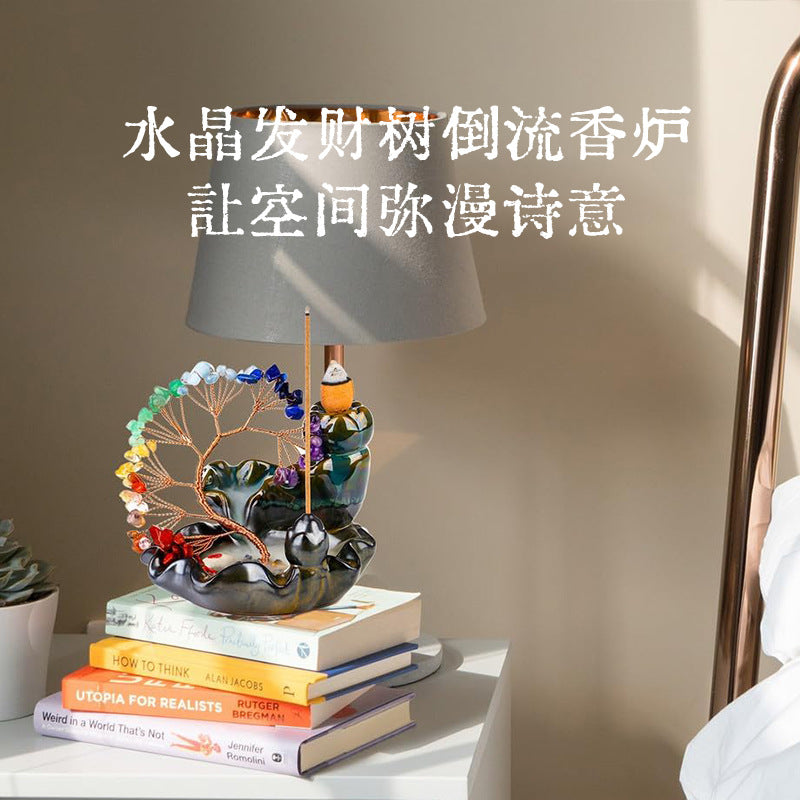 zensoullab Natural Crystal Money Tree Colorful Crystal Gravel Phoenix Tail Tree Backflow Incense Burner Wealth Tree Home Desktop Ornament