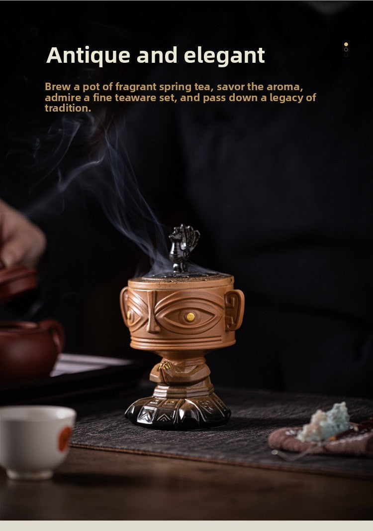 zensoullab Vintage Ceramic Cultural Creative Sanxingdui Incense Burner Home Indoor Sandalwood Burner Incense Burner Incense Supplies Aromatherapy Burner Ornament