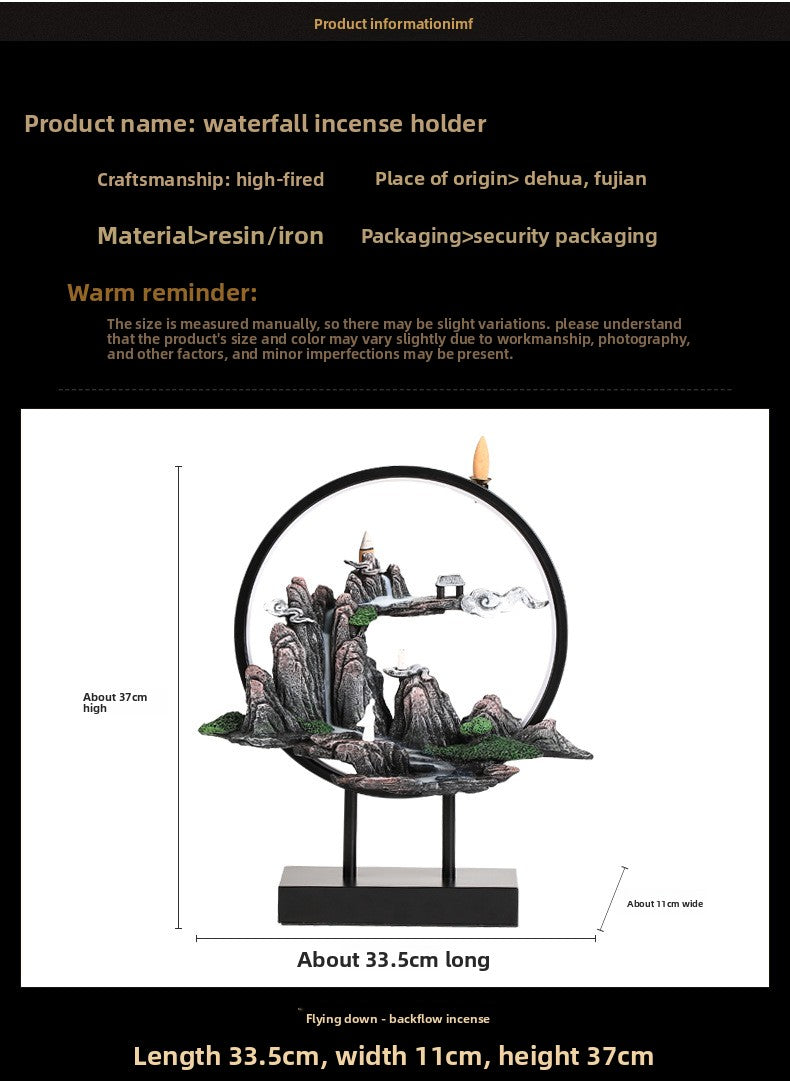 zensoullab Zen Style Chinese Mountain Water Backflow Incense Burner Lamp Ring Creative Home Sandalwood Agarwood Indoor Aromatherapy Ornament