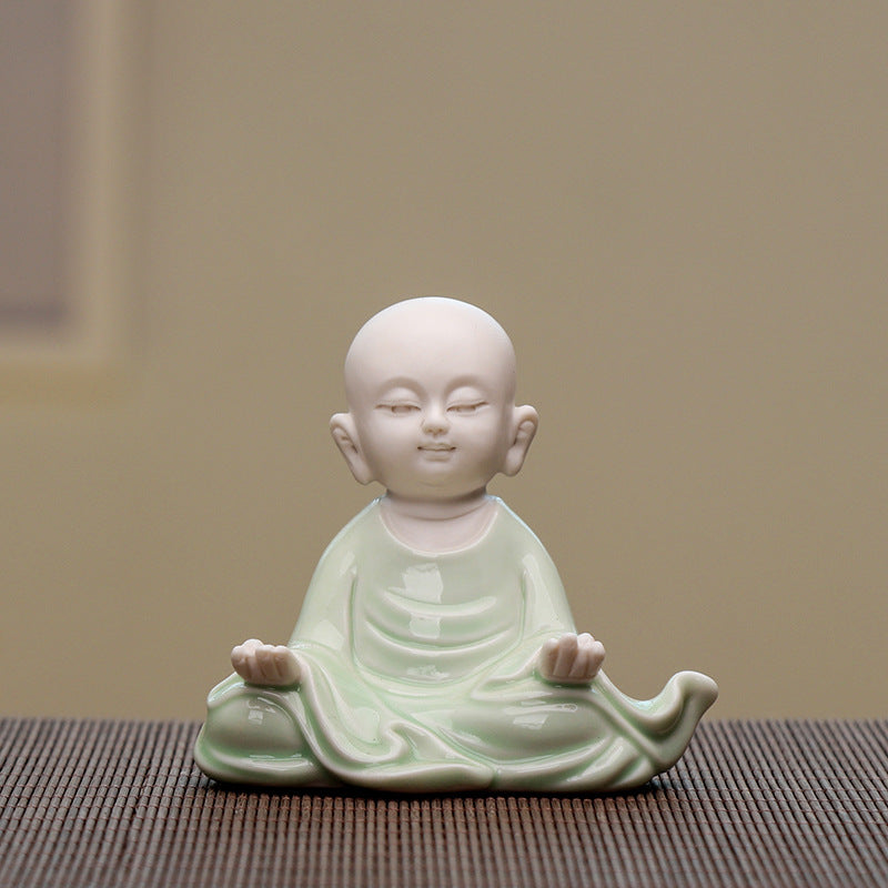 zensoullab Creative Boutique Ceramic Zen Character Little Monk Tea Pet Tea Tray Accessories Celadon Little Novice Home Decor Ornament