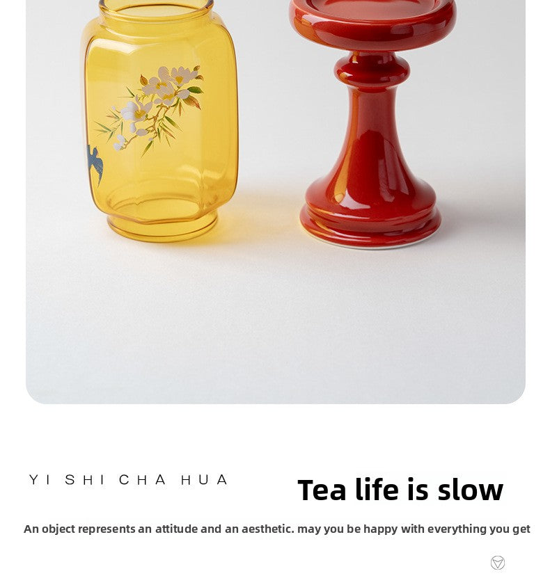zensoullab Japanese Style Spring Returns to the Forbidden City Red Ming Qing Candle Holder Glass Chinese Style Ornament Candle Candle Holder Tea Room Atmosphere Light Ancient Style