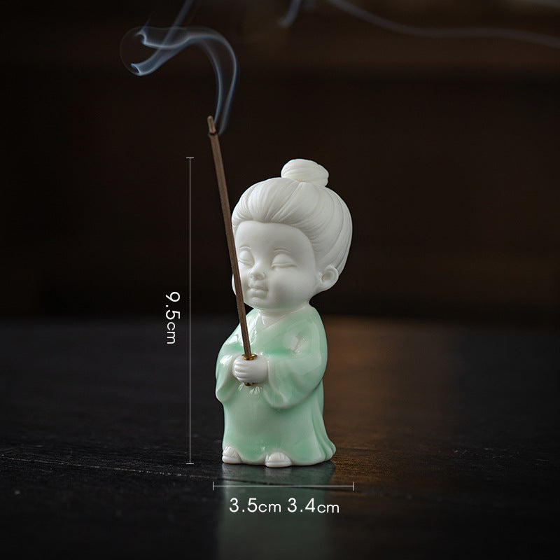 zensoullab Chinese Style Celadon Small Taoist Incense Holder Incense Stand Home Indoor Sandalwood Agarwood Incense Burner Zen Tea Room Incense Burner Incense Holder