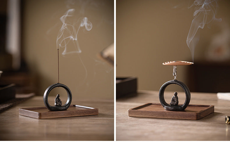 zensoullab Zen Style Small Monk Incense Holder Creative Dual-use Coil Incense Burner Incense Burner for Home Indoor Sandalwood Agarwood Incense Burner Ornament
