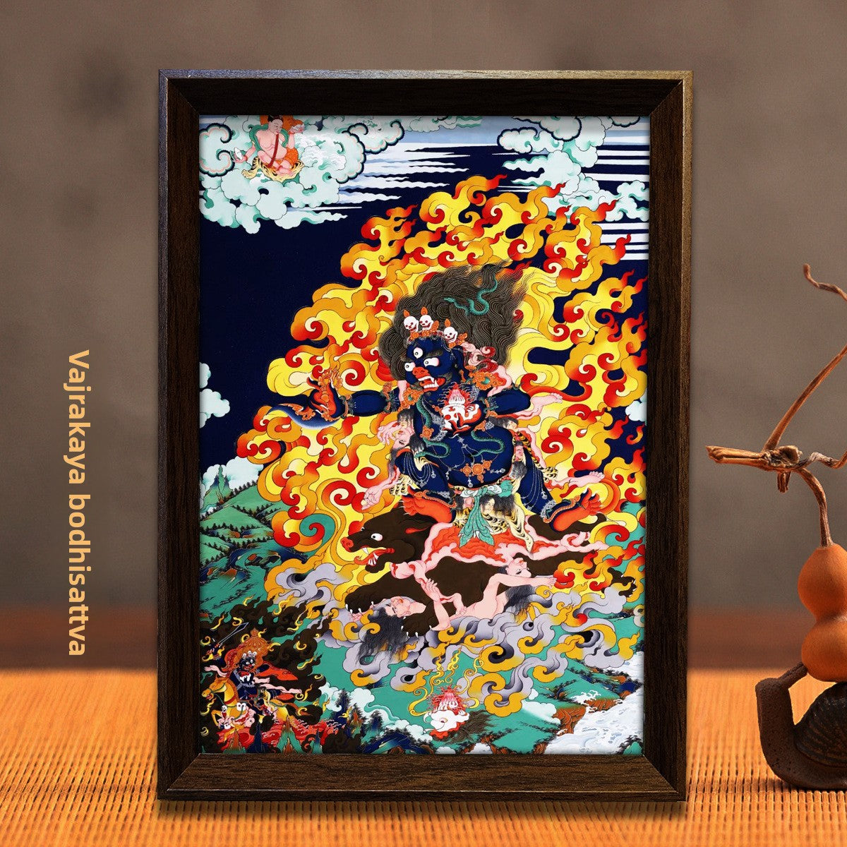 zensoullab Thangka Yellow God of Wealth Mahakala Buddha Statue Hanging Painting Desktop Display Guanyin Bodhisattva Wealth Attraction Entrance Decoration Painting