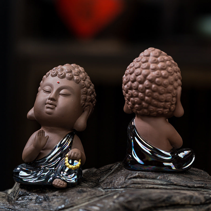 zensoullab Premium Ceramic Small Buddha Statue Home Decor Purple Clay Tathagata Tea Pet Tea Room Living Room Entrance Car Mounting Ornament