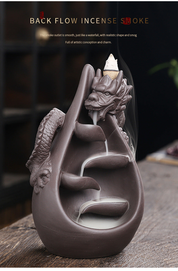 Purple Clay Chinese Style Dragon Backflow Incense Burner Home Decor Creative Large Dragon Backflow Aromatherapy Burner Craft Gift