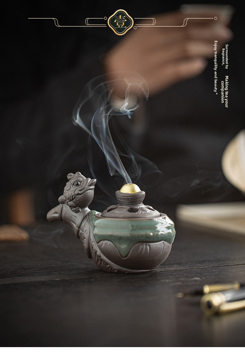 zensoullab Lucky Money Pipe Golden Toad Mini Incense Burner Home Indoor Small Coil Incense Burner Zen Tea Room Incense Aromatherapy Burner Ornament
