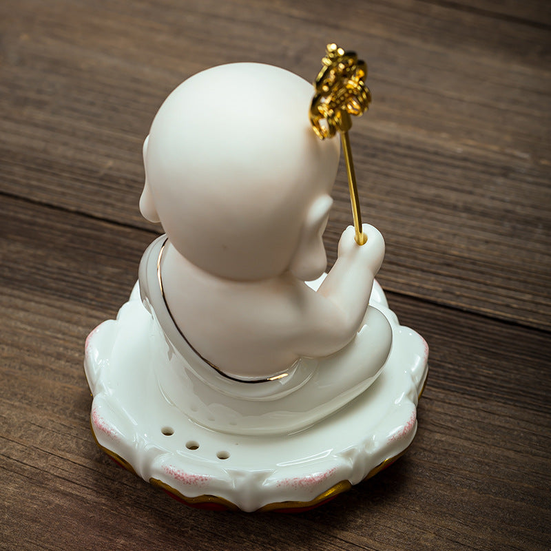 zensoullab Ceramic Small Ornaments Sitting Lotus Western Three Saints Statue Amitabha Buddha Guanyin Mahasthamaprapta Bodhisattva Buddha Statue Living Room Home Use