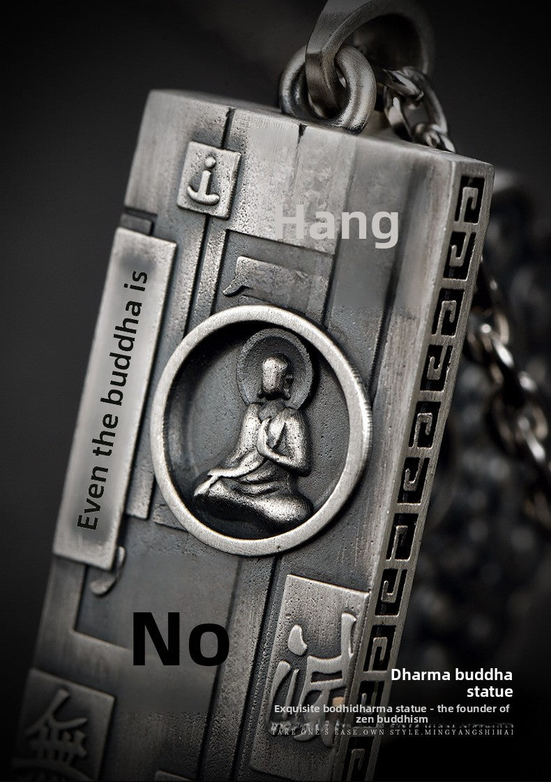 Zensoullab Thai Silver Amulet Necklace Men's Damo Buddha Symbol Pendant Protective Talisman Hanging Ornament Square Plate Pendant for Boyfriend
