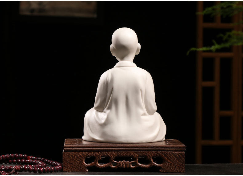 zensoullab Zen Style Dehua White Porcelain Little Monk Figurine Ceramic Little Novice Little Buddha Figure New Chinese Style Living Room Entrance Decoration