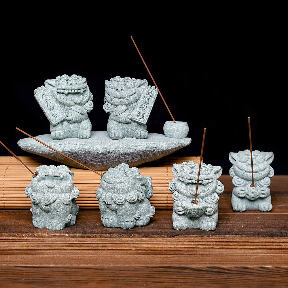 zensoullab Chinese Style Stone Lion Incense Holder Indoor Incense Stick Sandalwood Agarwood Small Incense Tray Creative Festive Tea Ceremony Desktop Ornament