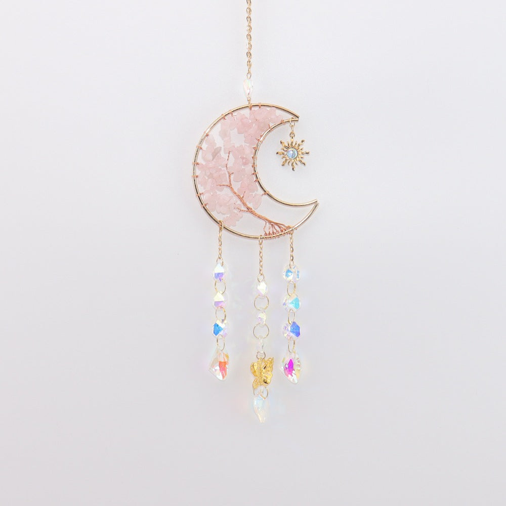 zensoullab Natural Crystal Gravel Moon Wind Chime Crafts Ornaments Sunlight Pendant Amethyst Sun Catcher T65