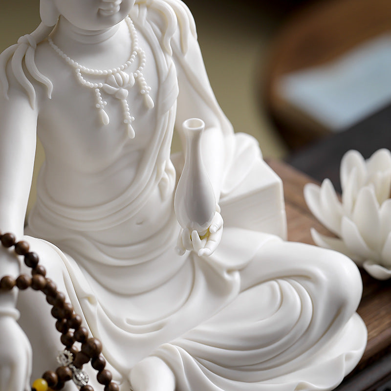 zensoullab New Chinese Style Guanyin Bodhisattva Buddha Statue Ceramic Ornament Free Guanyin White Porcelain Home Living Room Entrance Hall Display Shelf Decoration