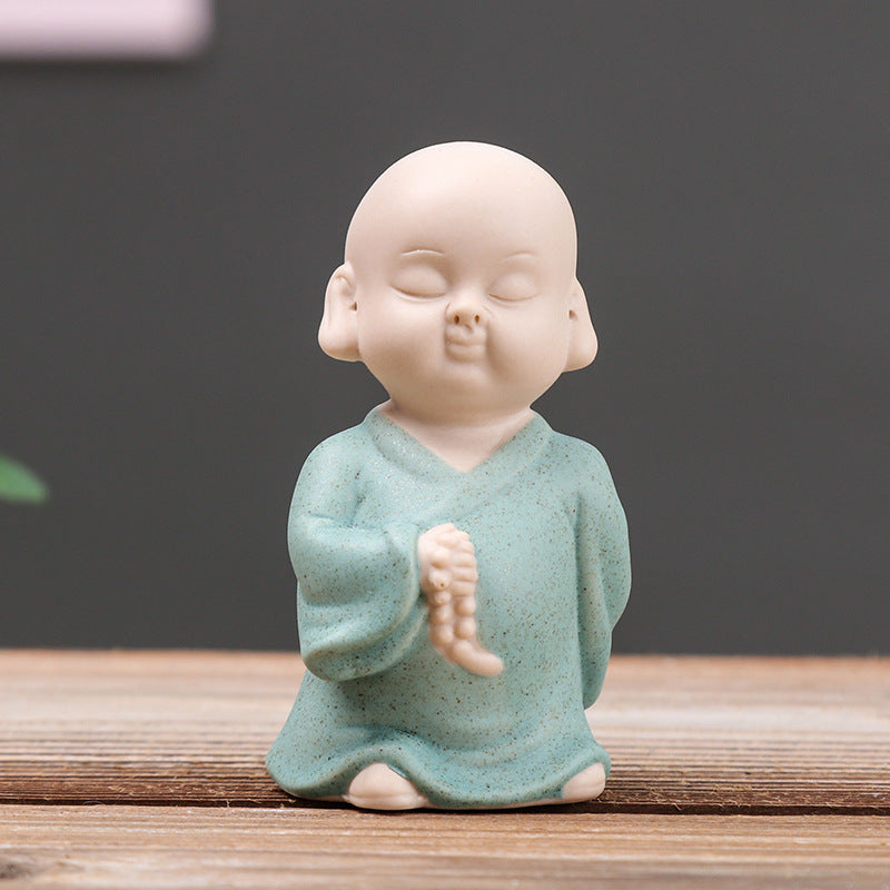 zensoullab Zen Ceramic Little Monk Tea Ceremony Tea Pet Ornament Cute Little Novice Flower Pot Decoration Chinese Style Living Room Home Decor