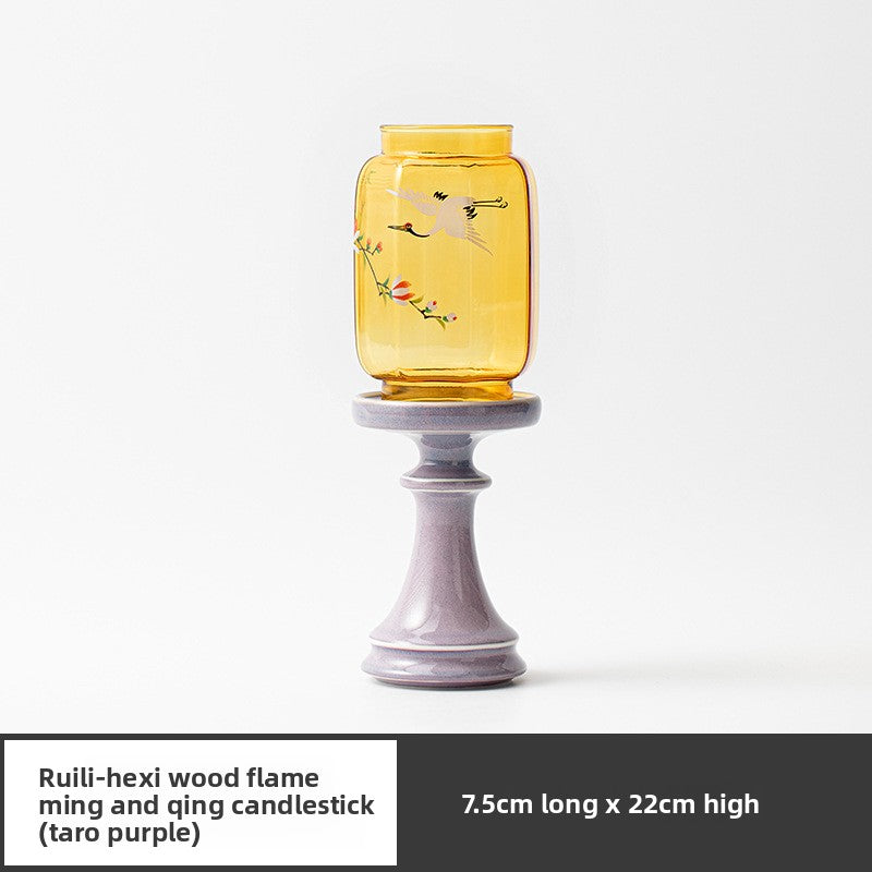 zensoullab Chinese Style Aromatherapy Candle Glass Candle Holder Lamp Zen Tea Room Atmosphere Lamp Home Floor Candle Lamp Decorative Ornament