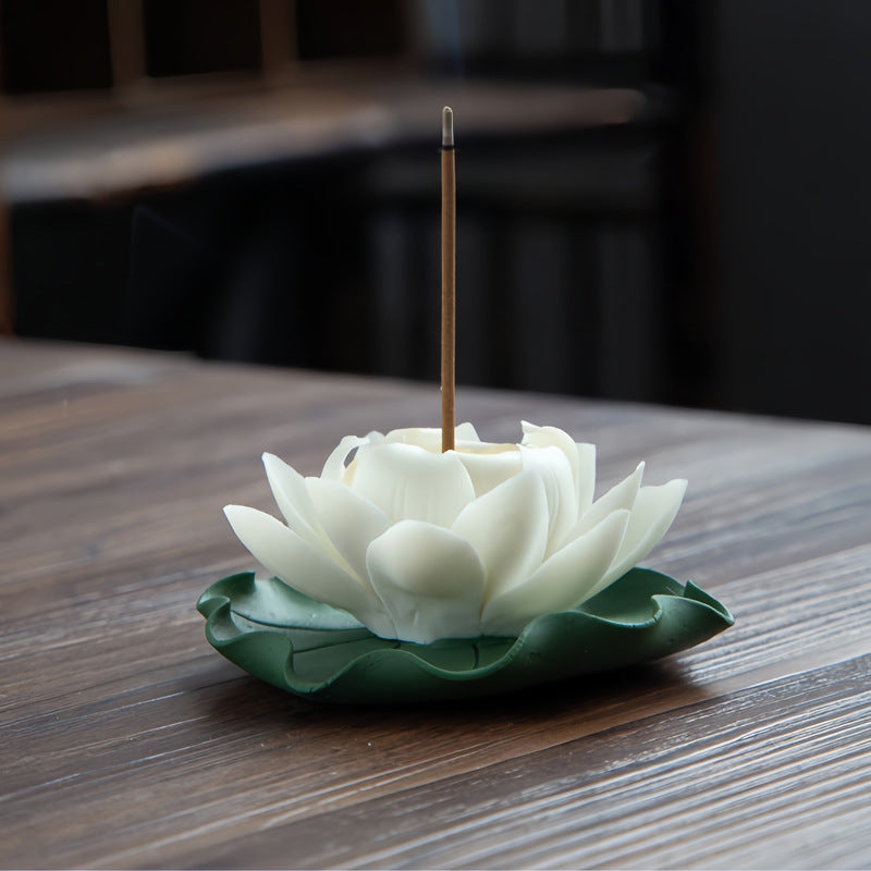 zensoullab Creative Ceramic Lotus Incense Holder Ornament Tea Pet Handmade Artificial Flower Home Small Incense Burner Incense Burner Agarwood Holder