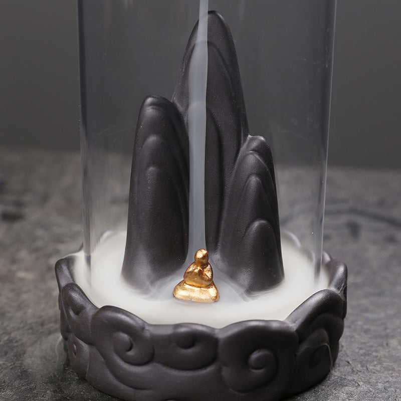zensoullab Original Purple Clay Mountain Water Backflow Incense Burner Creative Cloud Windproof Cover Backflow Incense Burner Hot