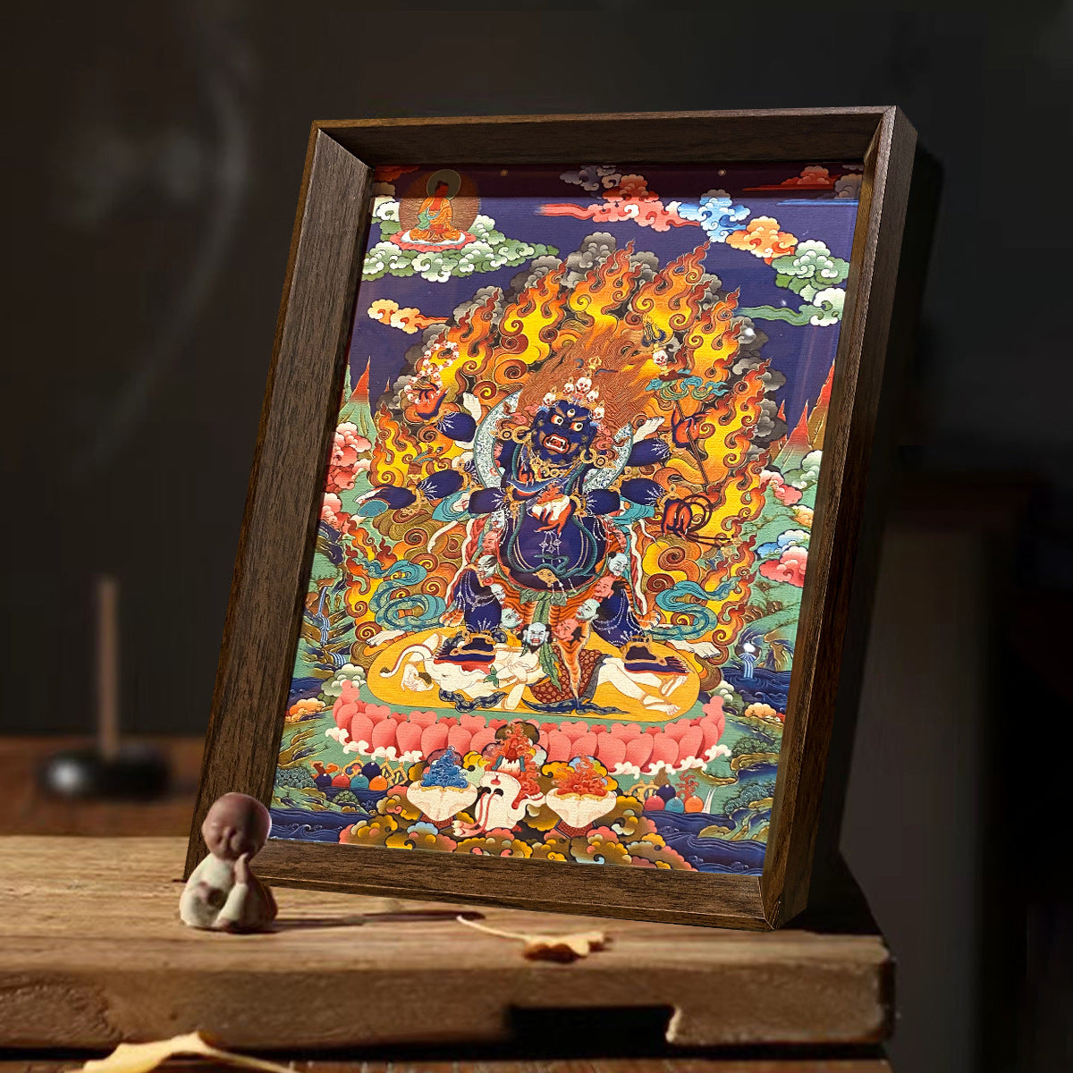zensoullab Thangka Yellow God of Wealth Mahakala Buddha Statue Hanging Painting Desktop Display Guanyin Bodhisattva Wealth Attraction Entrance Decoration Painting