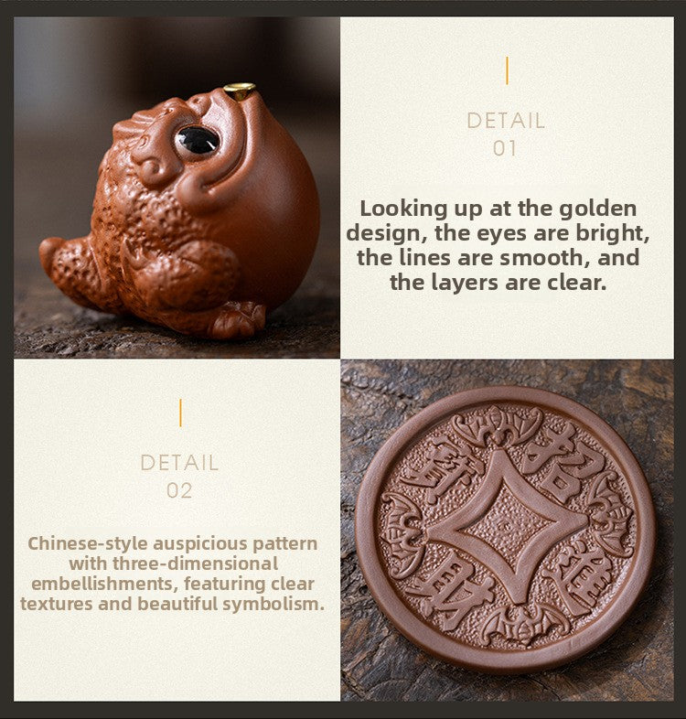 zensoullab Creative Ceramic Cute Fortune Golden Toad Purple Clay Tea Pet Ornament Aromatherapy Burner Home Indoor Incense Holder Incense Stand Incense Ceremony
