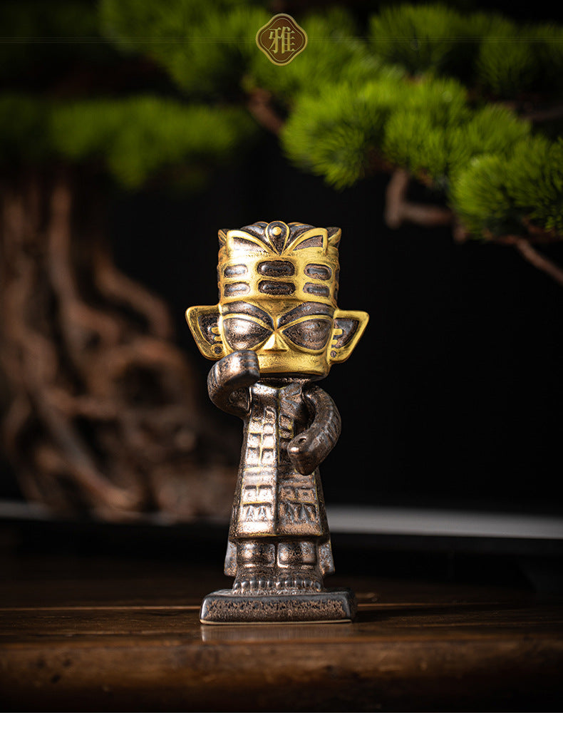 zensoullab National Trend Cultural Creative Ceramic Sanxingdui Zongmu Standing Figure Gold-Faced Ornament Home Living Room Tea Room Desktop Decoration