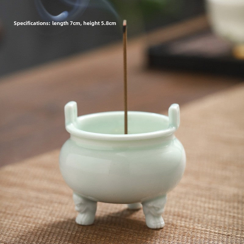 zensoullab Chinese Style Mini Ceramic Incense Burner Tea Room Home Worship Three-legged Incense Burner Portable Incense Holder Incense Ceremony Zen Small Ornament