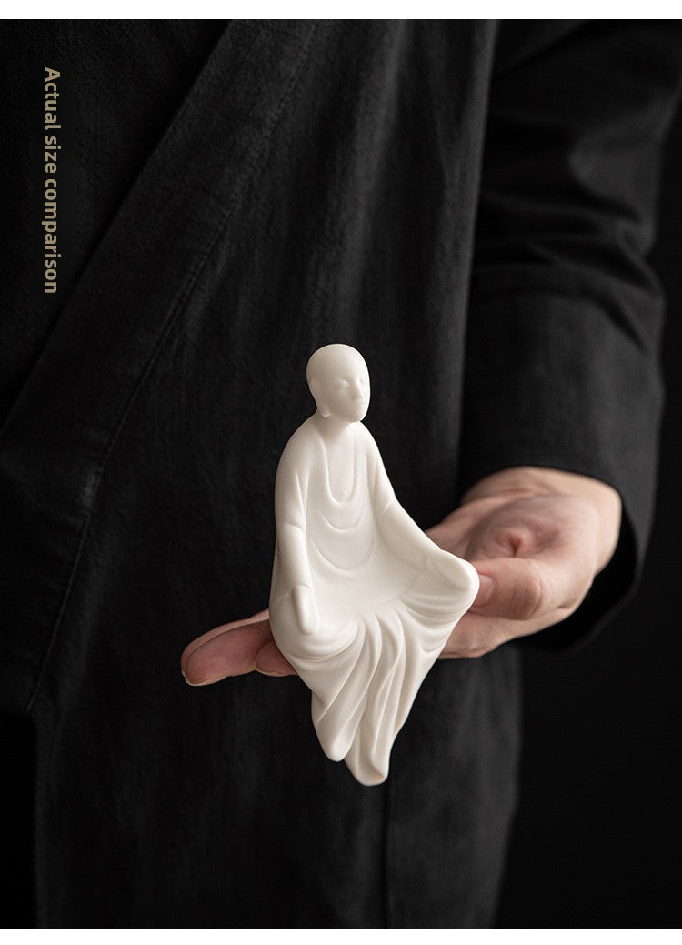 zensoullab Zen New Chinese Style White Porcelain Figure Formless Buddha Living Room Study Entrance Decoration Ceramic Little Monk Craft
