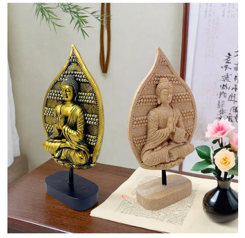 zensoullab New Chinese Style Buddha Statue Ornament Resin Painted Gold-Plated Small Buddha Statue Retro Zen Buddha Head Home Tea Room Decoration