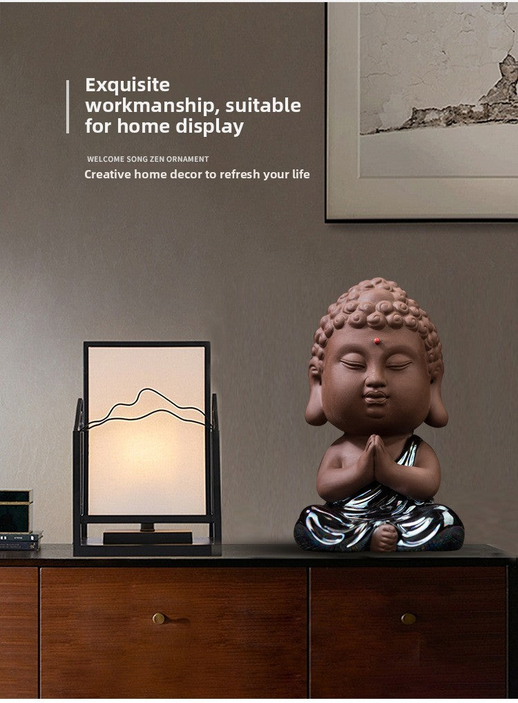 zensoullab Premium Ceramic Small Buddha Statue Home Decor Purple Clay Tathagata Tea Pet Tea Room Living Room Entrance Car Mounting Ornament