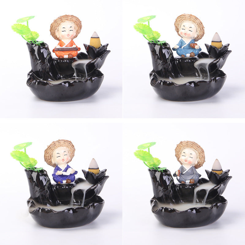 zensoullab Purple Clay Backflow Incense Burner Ceramic Creative Ornament Craft Incense Little Monk Viewing Smoke Mountain Water Flow