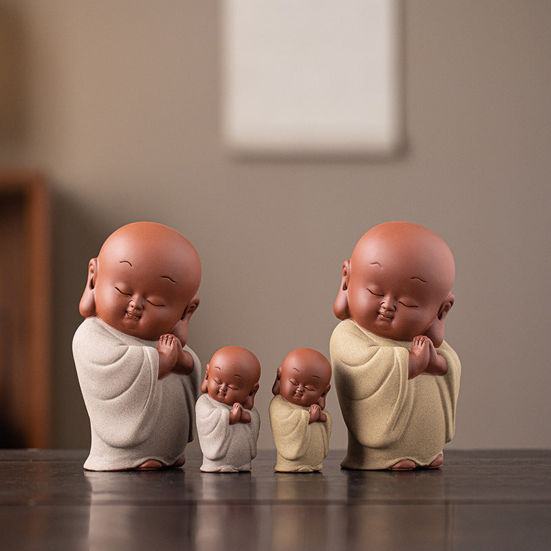 zensoullab New Chinese Style Ceramic Zen Little Monk Premium Desktop Ornament Creative Home Fish Tank Landscaping Tea Pet Decoration