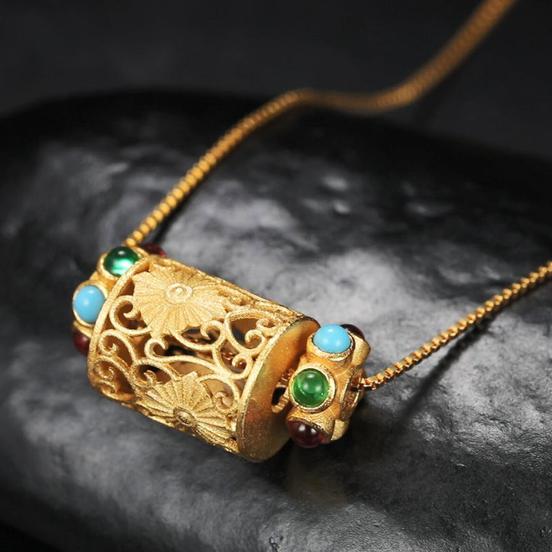 zensoullab S925 Sterling Silver Ancient Gold Craft Vintage Pendant Jewelry Elegant Versatile Pendant Ethnic Jewelry Women's Necklace