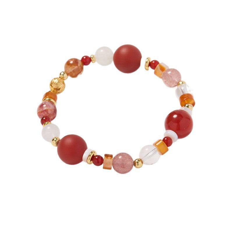 Zensoullab Natural Frosted Red Agate Red Sealant Flower Duobao Crystal Bracelet Lucky Koi Plastic Flower Bracelet for Women