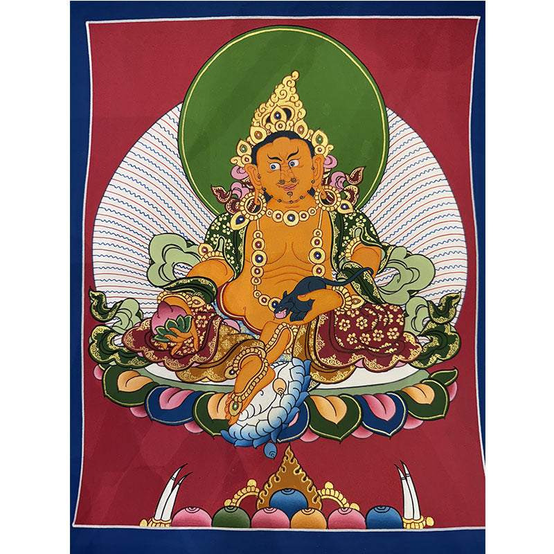 zensoullab Nepal Hand-painted Yellow God of Wealth Green Tara Manjushri Four-armed Guanyin Medicine Buddha Buddha Statue Thangka Table Decoration Hanging Painting