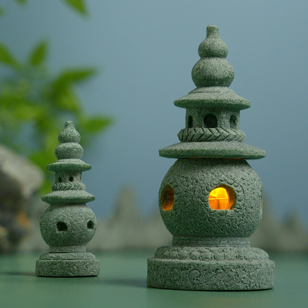 zensoullab Three Pools of Moonlight Small Stone Tower Chinese Style Palace Lantern Antique-Style Ornament Fish Tank Landscaping Micro Landscape Rockery Bonsai Small Decoration