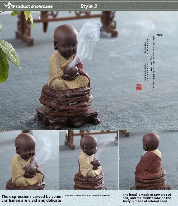 zensoullab Yunshang Ceramic Incense Burner Reciting Little Monk Color Sand Incense Burner Agarwood Sandalwood Incense Burner Ornament
