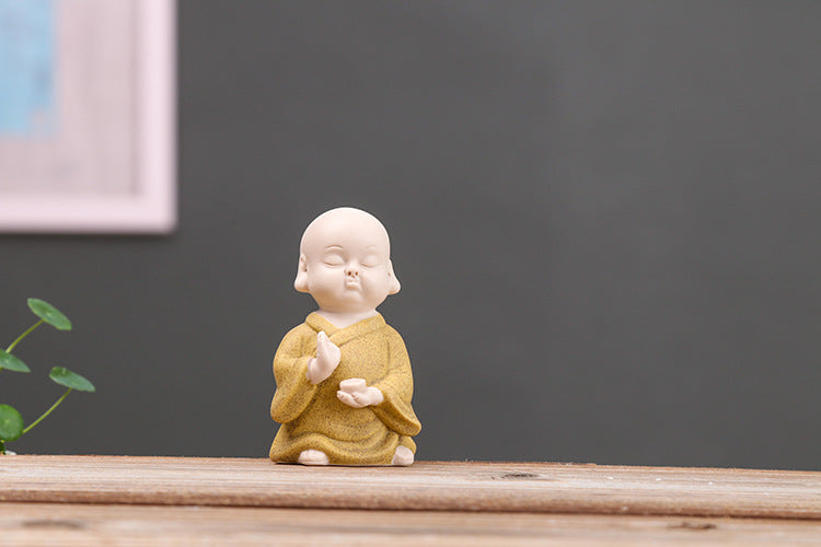 zensoullab Zen Ceramic Little Monk Tea Ceremony Tea Pet Ornament Cute Little Novice Flower Pot Decoration Chinese Style Living Room Home Decor