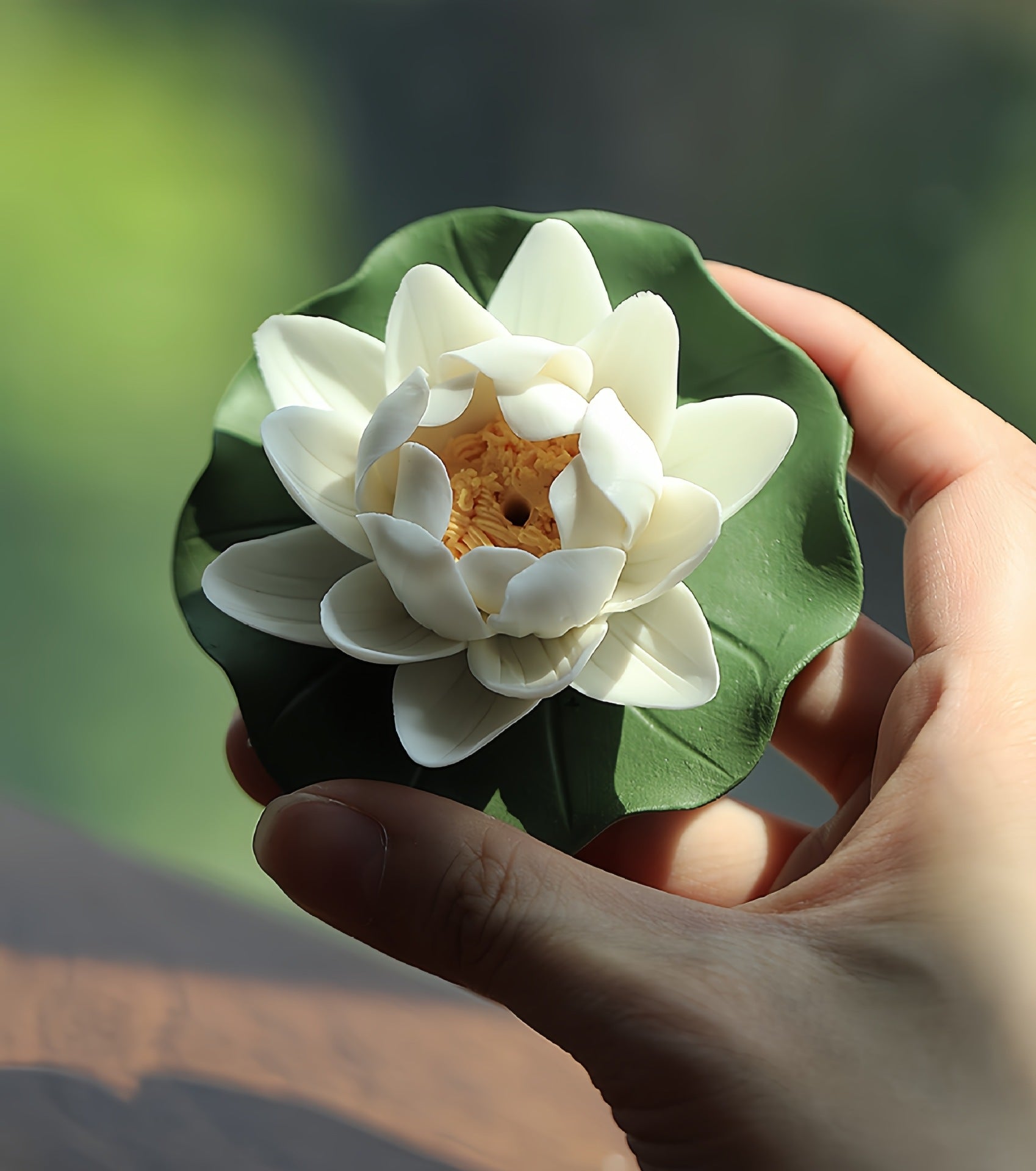 zensoullab Creative Ceramic Lotus Incense Holder Ornament Tea Pet Handmade Artificial Flower Home Small Incense Burner Incense Burner Agarwood Holder
