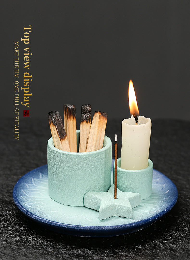 Ceramic Aromatherapy Candle Holder Aromatherapy Burner Simple Nordic Style Candle Cup Atmosphere Decoration Sage Holy Wood Plate