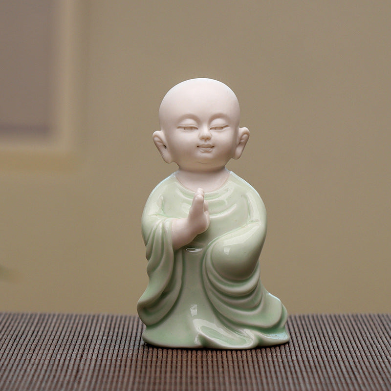 zensoullab Creative Boutique Ceramic Zen Character Little Monk Tea Pet Tea Tray Accessories Celadon Little Novice Home Decor Ornament