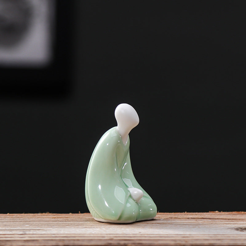 zensoullab Creative New Chinese Style Ceramic Figure Formless Buddha Zen Monk Ornament Fish Tank Bonsai Entrance Living Room Home Decoration