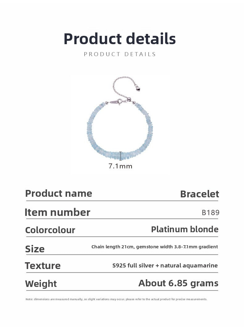 Zensoullab Natural Aquamarine Beaded Necklace Female S925 Sterling Silver Colored Gems Jewelry Haixi Cutting Gradient Size