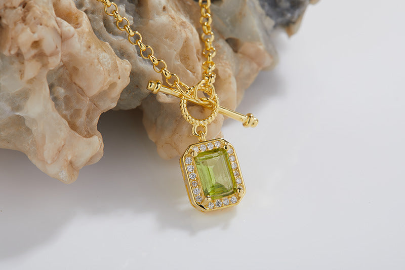 zensoullab S925 Inlaid Tassel Gemstone Series Necklace for Women Natural Black Spinel Peridot Collarbone Chain Jewelry