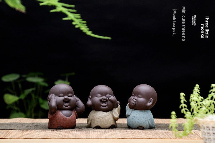 zensoullab Creative Boutique Purple Clay Three Little Monk Tea Play Tea Pet Ornament Ceramic Zen Little Novice Figure Home Decor