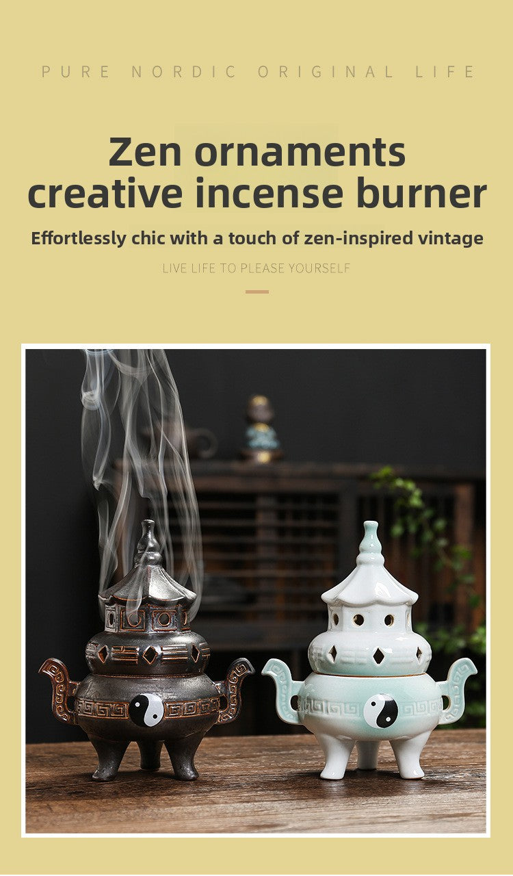 zensoullab Tai Chi Bagua Ceramic Incense Burner Home Indoor Zen Tea Room Tea Table Aromatherapy Burner Incense Decoration