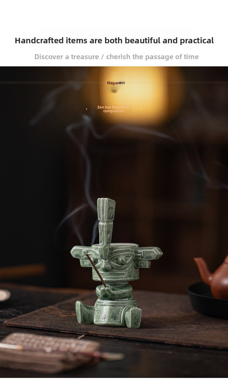 zensoullab Sanxingdui Bronze Large Standing Figure Mask Incense Burner Incense Holder Ceramic Ornament Study Desk Cultural Creative Figurine Gift