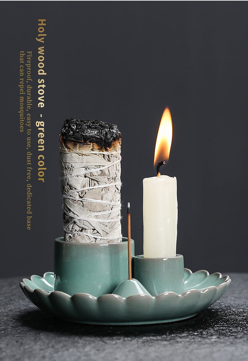 Peruvian Sacred Wood Tray Sage Tray Sacred Wood Stand Candle Holder Candle Tray Incense Burner Ceramic